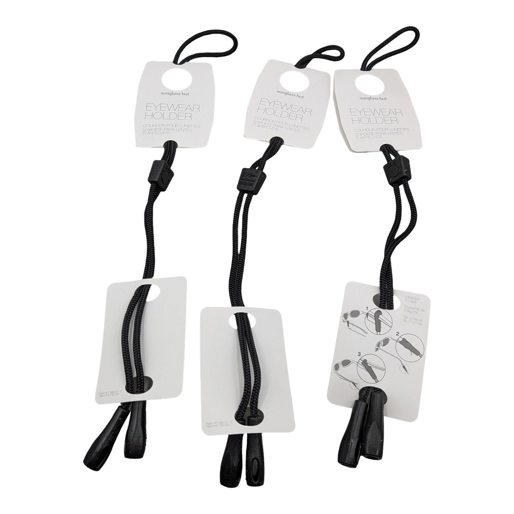 Sunglass Hut 3 Way Fat 20 Eyewear Holder Lanyard Strap Black Cord Lot of 3